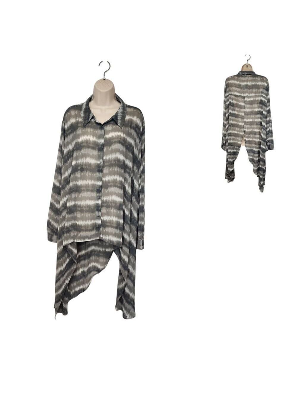 Cato East 1948 Shear Gray Muted Striped Hi Low Blouse Size 26-28W